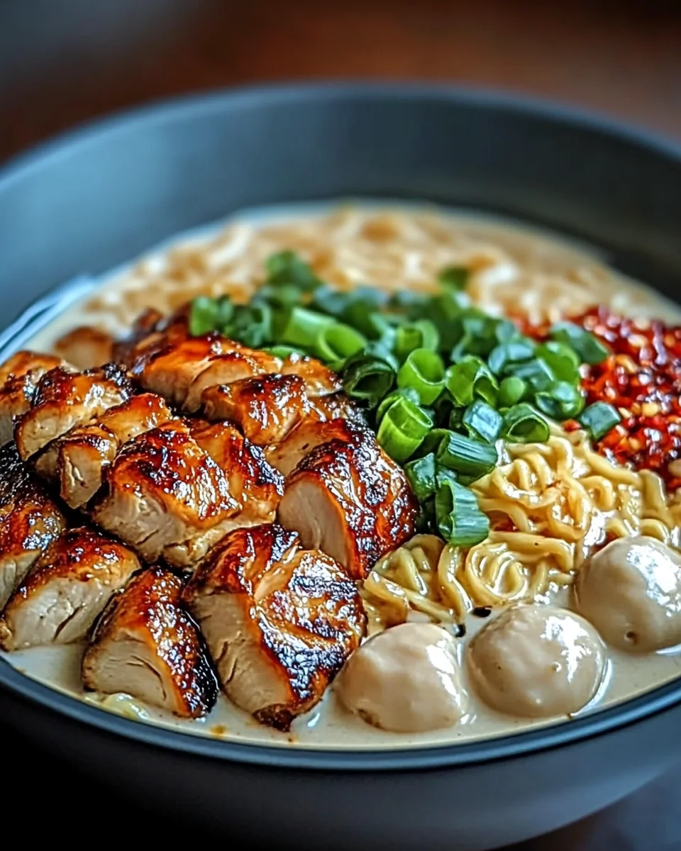 Fiery Chicken Ramen with Creamy Garlic Sauce Fiery Chicken Ramen with Creamy Garlic Sauce