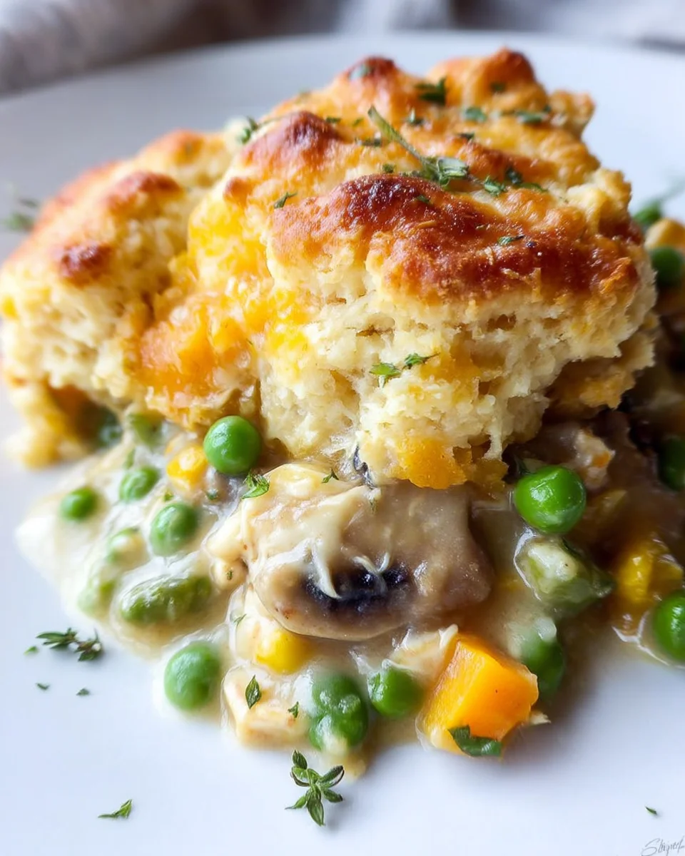 Cheddar Biscuit Topped Harvest Chicken Pot Pie Cheddar