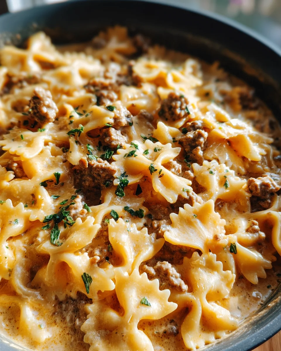Cheesy Beef And Bowtie Pasta In Garlic Butter Cheesy Beef And Bowtie Pasta In Garlic Butter