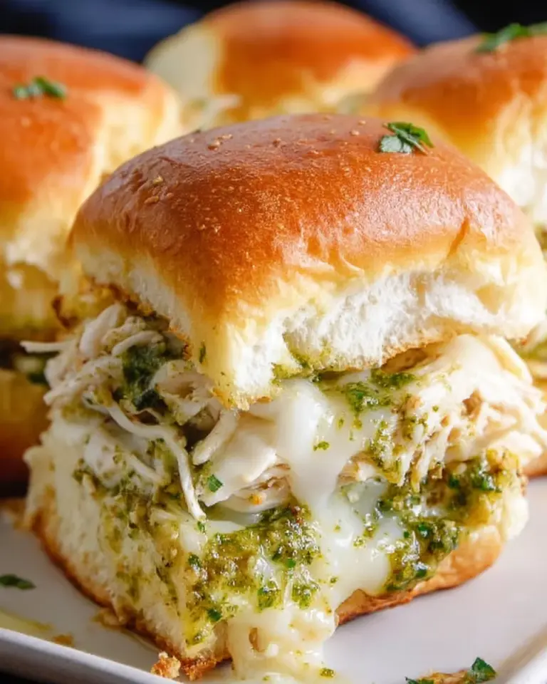 Cheesy Garlic Pesto Chicken Sliders