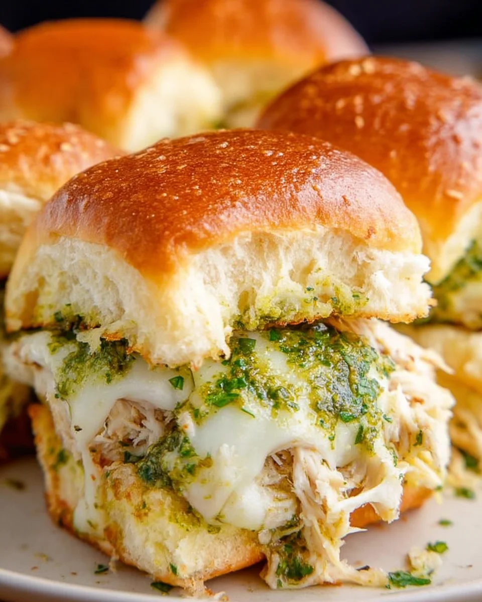 Cheesy Garlic Pesto Chicken Sliders Cheesy