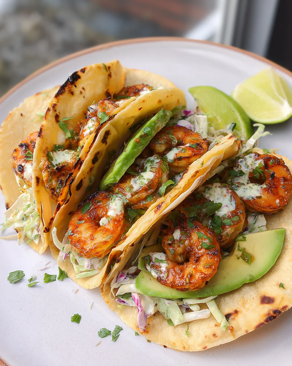 Cilantro Lime Shrimp Tacos with Creamy Slaw