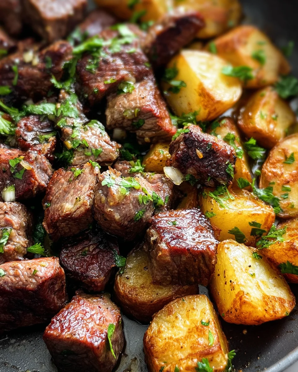 Creamy Garlic Butter Steak Bites and Potatoes Creamy