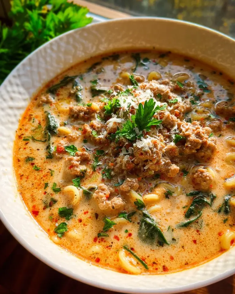 Creamy Parmesan Italian Sausage Ditalini Soup