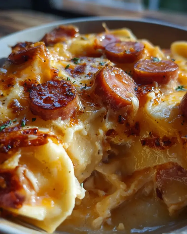 Crockpot Pierogi Casserole with Kielbasa