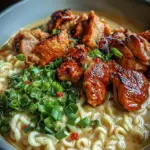 Fiery Chicken Ramen with Creamy Garlic Sauce Fiery Chicken Ramen with Creamy Garlic Sauce
