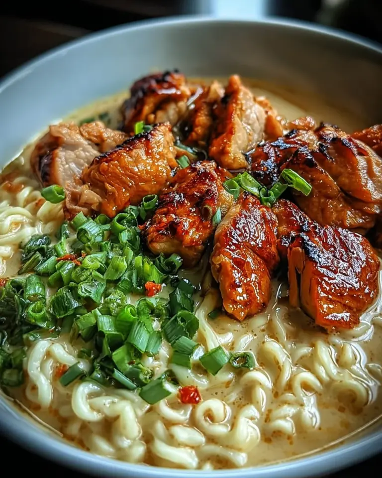 Fiery Chicken Ramen with Creamy Garlic Sauce
