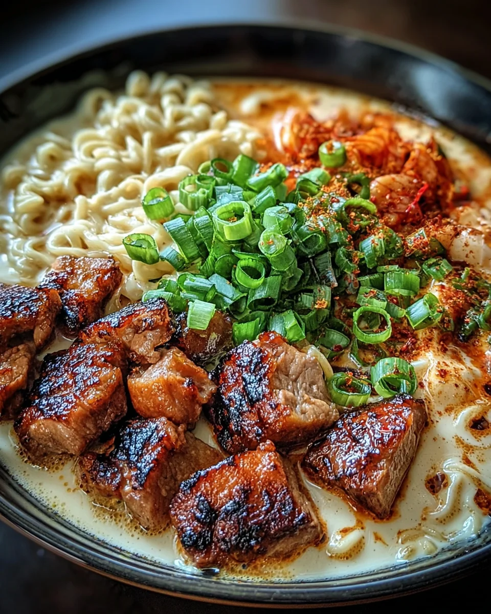 Fiery Chicken Ramen with Creamy Garlic Sauce Fiery