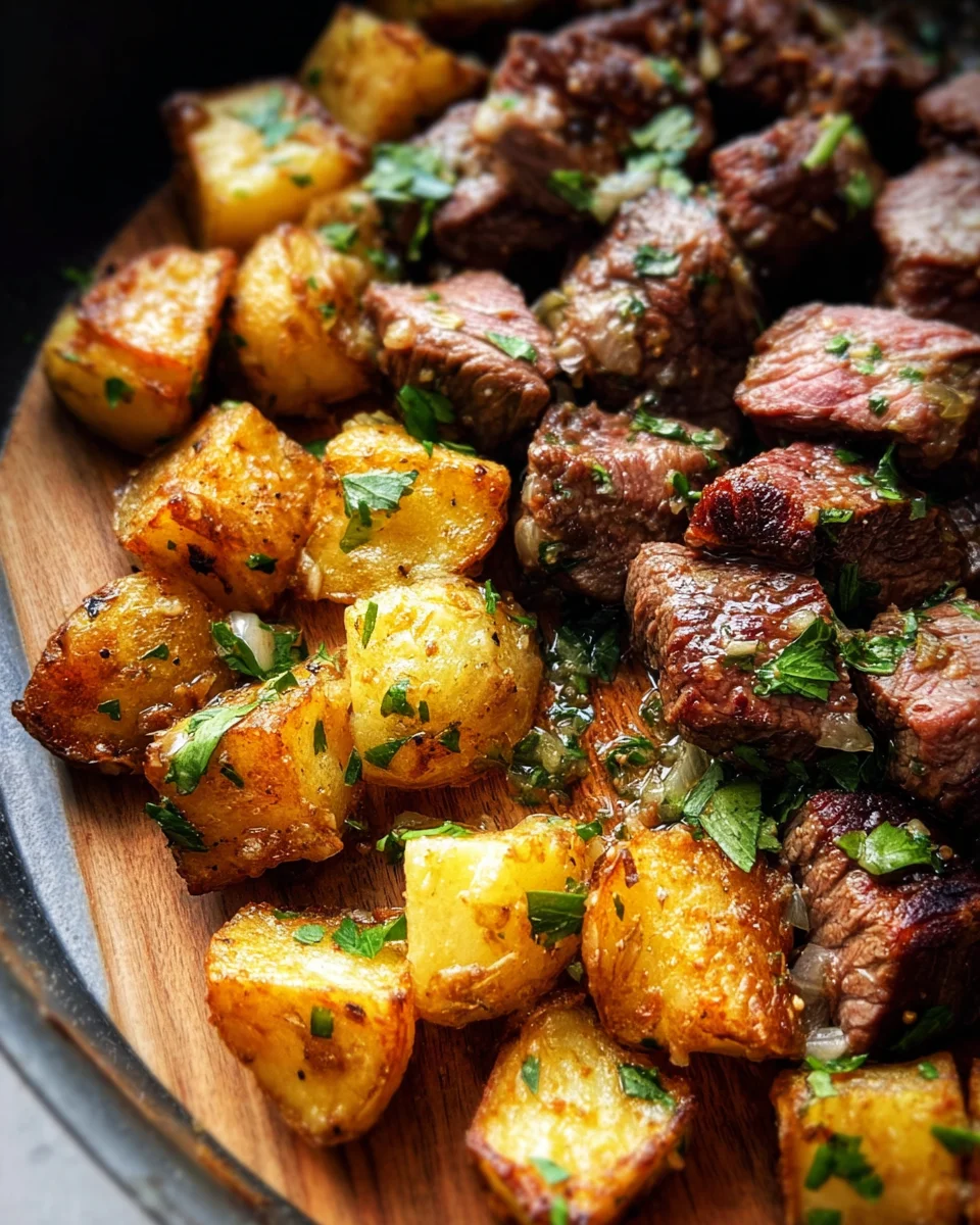Garlic Butter Steak Bites and Potatoes Garlic