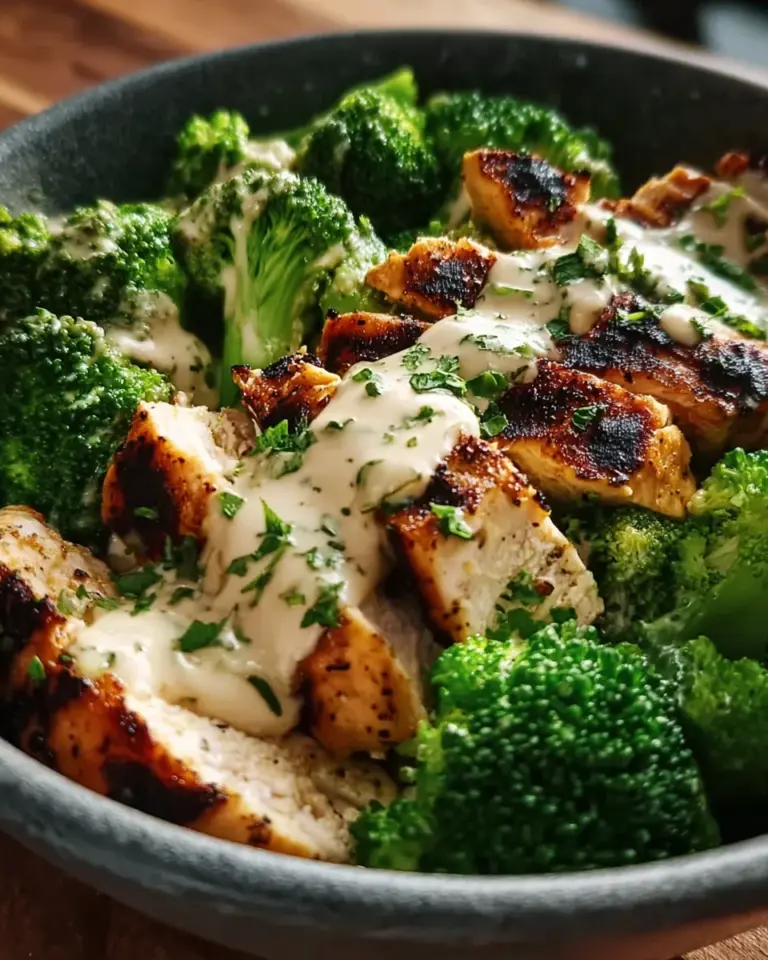 Grilled Chicken & Broccoli Bowls with Creamy Garlic Sauce