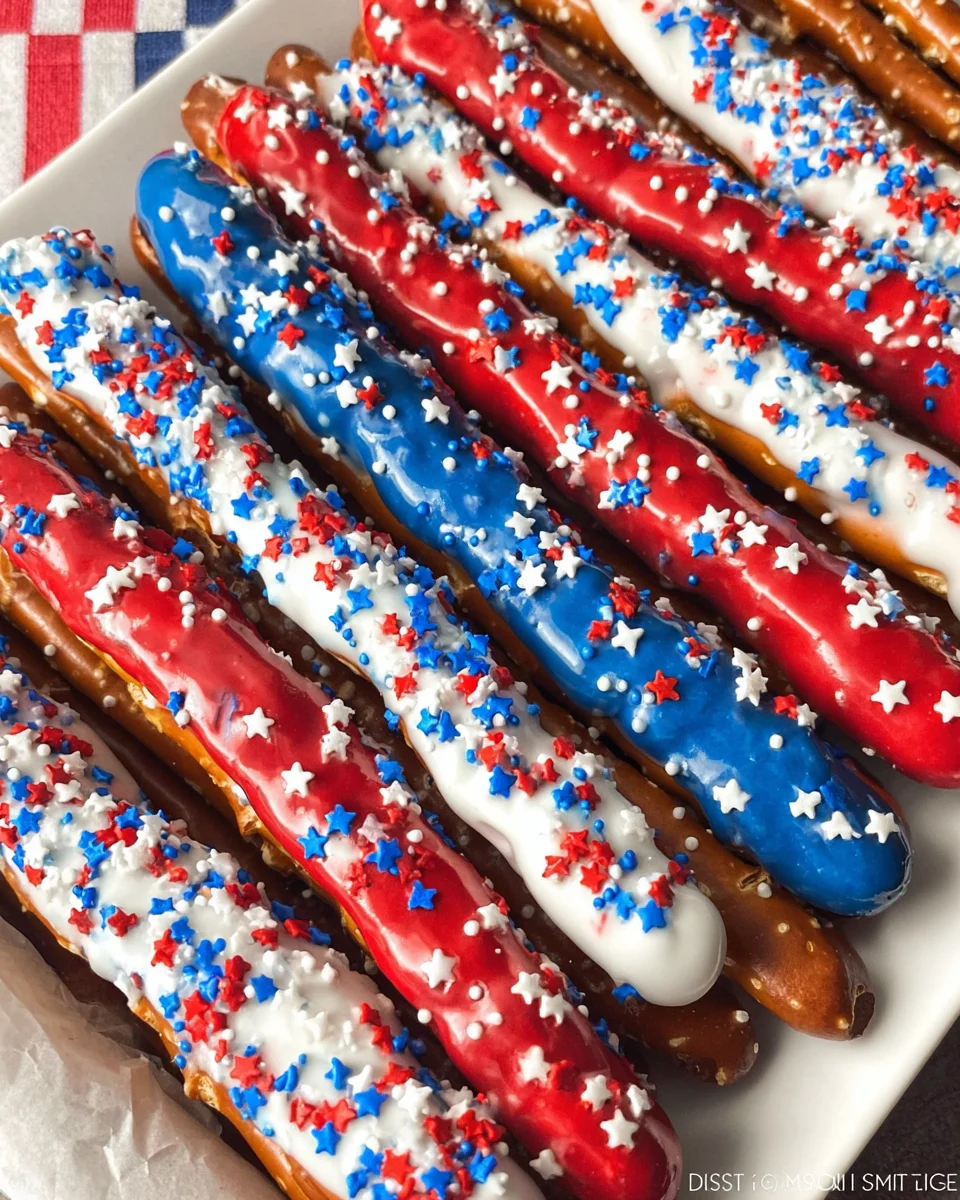 4th of July Chocolate Covered Pretzel Rods 4th