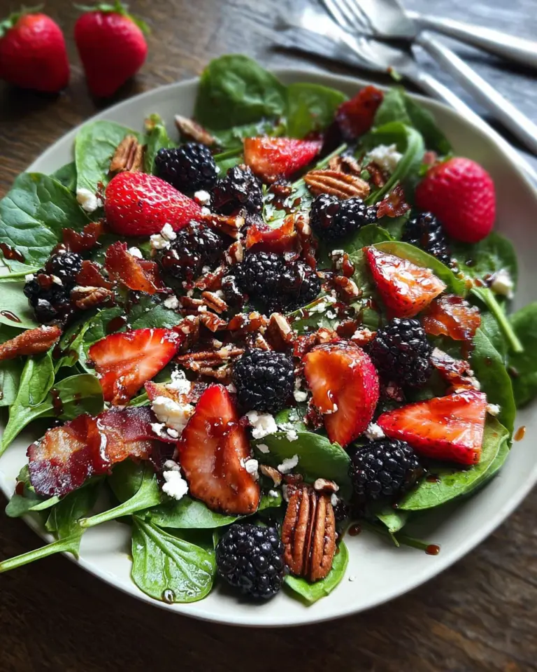 Berry Spinach Salad With Pecans, Feta, And Balsamic Glaze