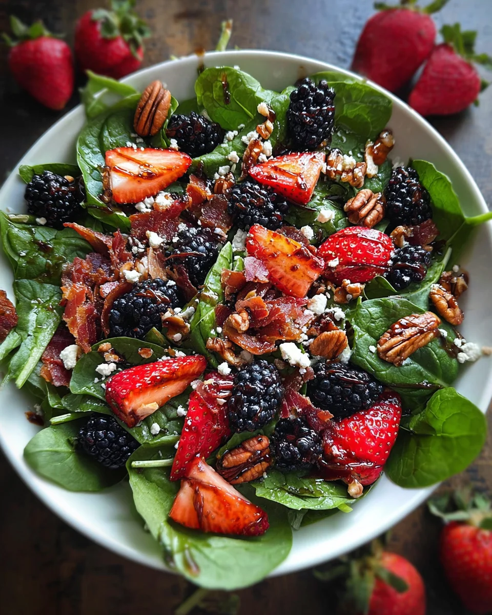 Berry Spinach Salad With Pecans, Feta, And Balsamic Glaze Berry