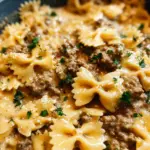 Cheesy Beef and Bowtie Pasta in Garlic Butter Cheesy Beef and Bowtie Pasta in Garlic Butter