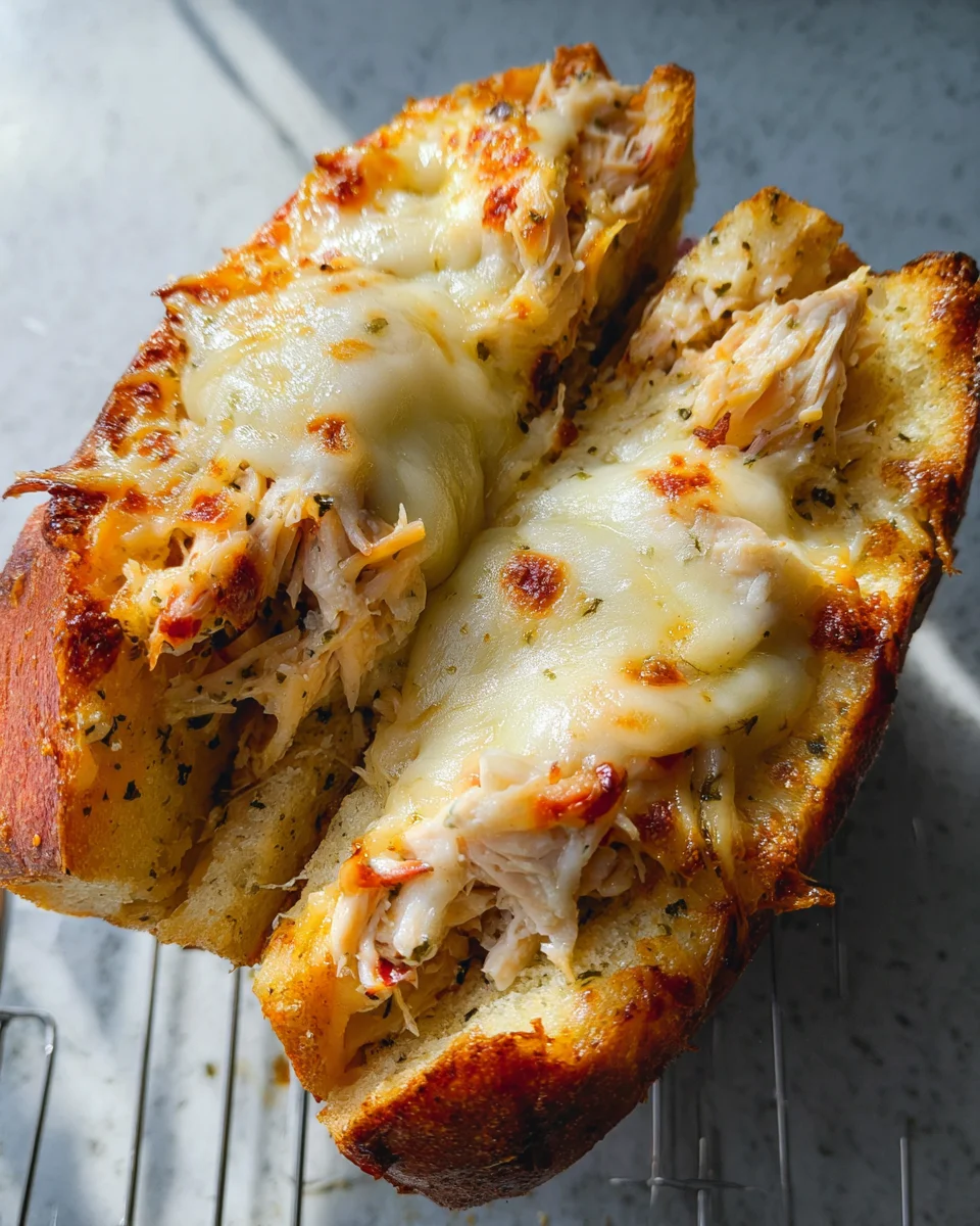Cheesy Chicken Garlic Bread Sandwich Cheesy