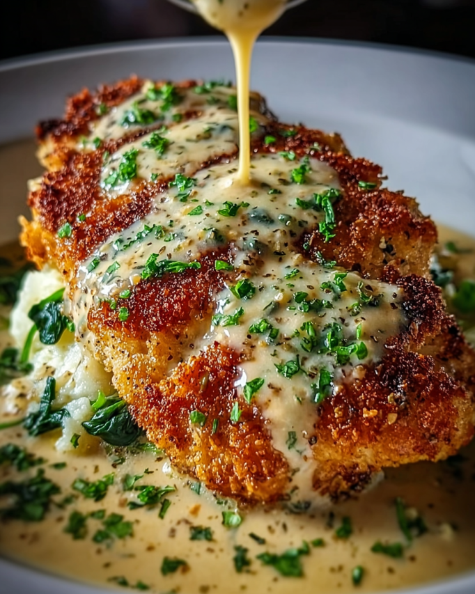 Crispy Parmesan Chicken with a Rich Garlic Sauce