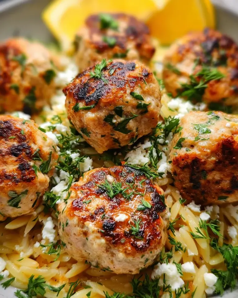 Greek Chicken Meatballs with Lemon Orzo