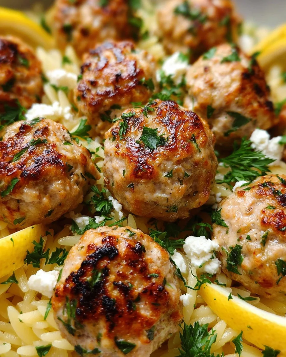 Greek Chicken Meatballs with Lemon Orzo Greek