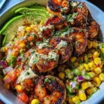 Grilled Shrimp Bowl with Avocado, Corn Salsa & Creamy Garlic Sauce Grilled Shrimp Bowl with Avocado, Corn Salsa & Creamy Garlic Sauce