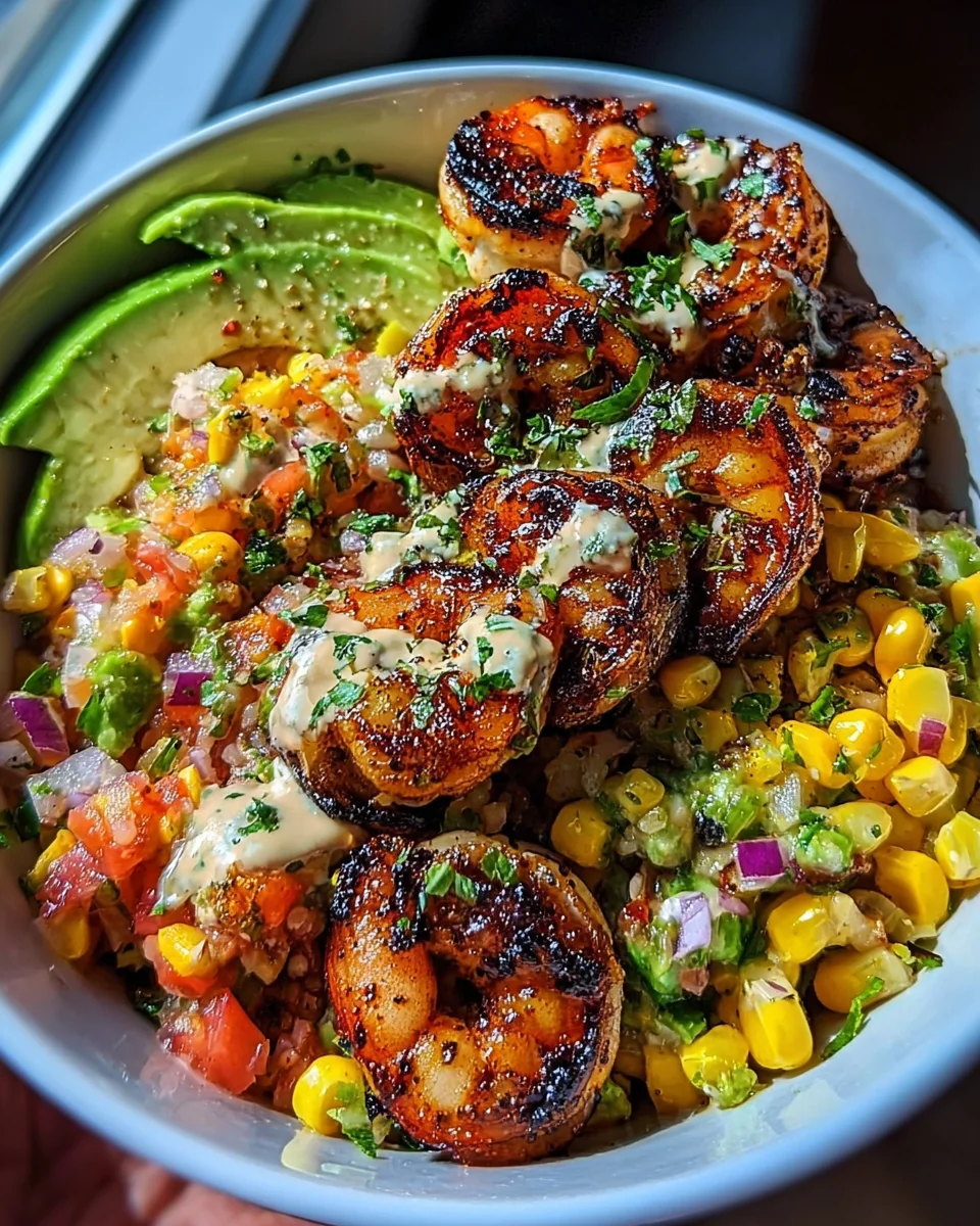 Grilled Shrimp Bowl with Avocado, Corn Salsa & Creamy Garlic Sauce Grilled Shrimp Bowl with Avocado, Corn Salsa & Creamy Garlic Sauce