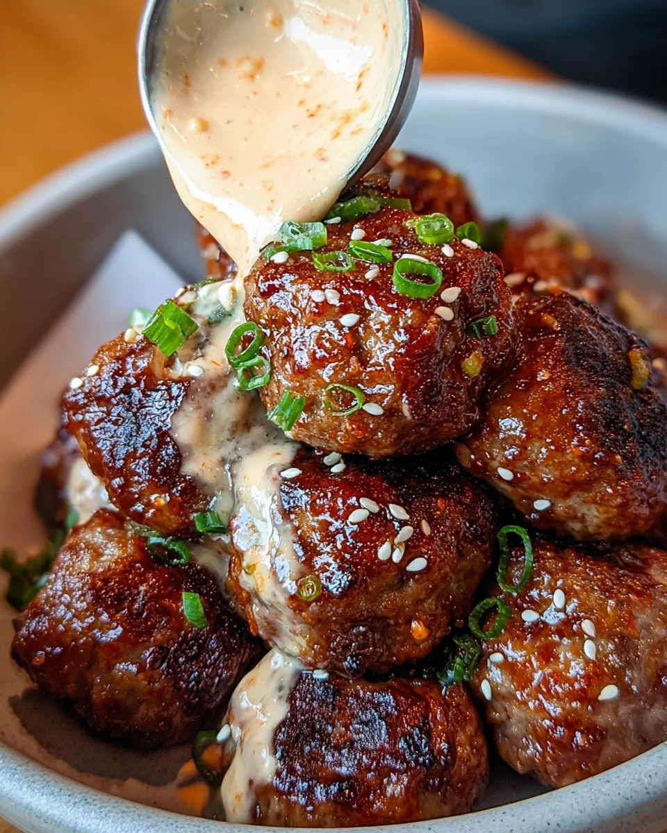 Korean BBQ Meatballs with Spicy Mayo Dip Korean