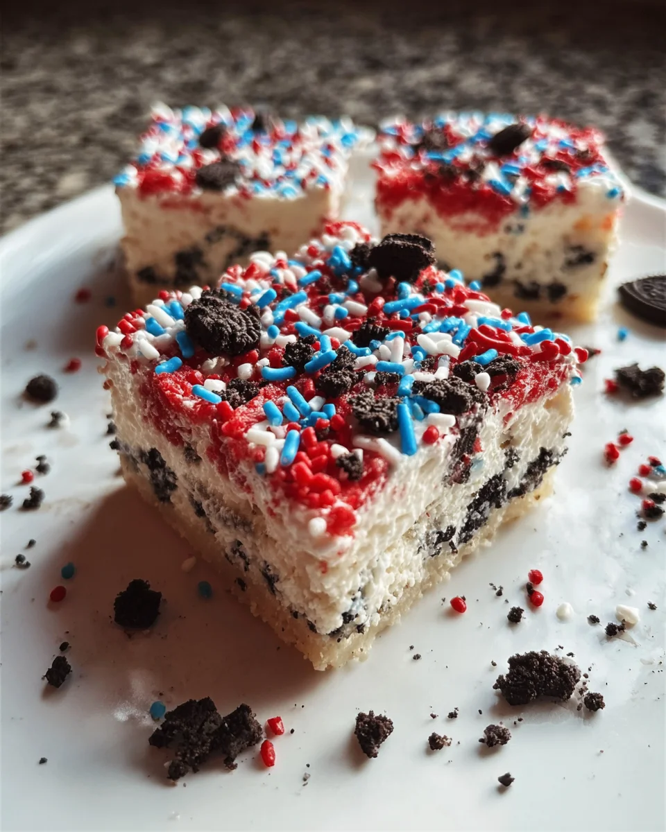 No Bake Fireworks Oreo Cheesecake bars No