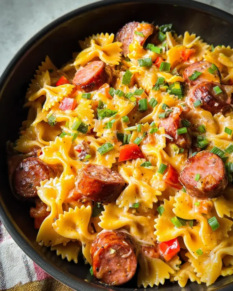 One Pan Cheesy Smoked Sausage & Pasta