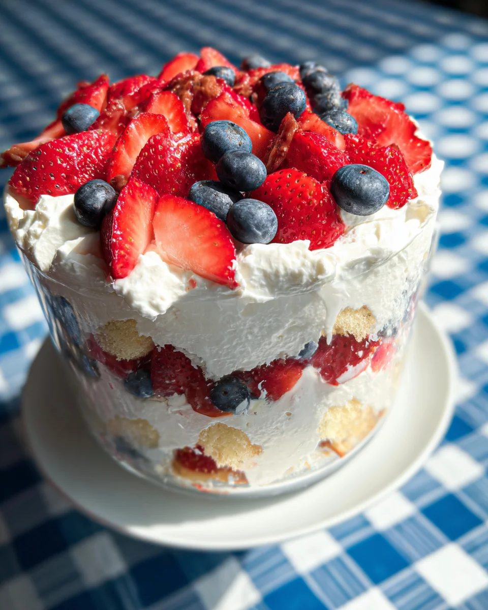 Red, White and Blue Strawberry Shortcake Trifle Red,