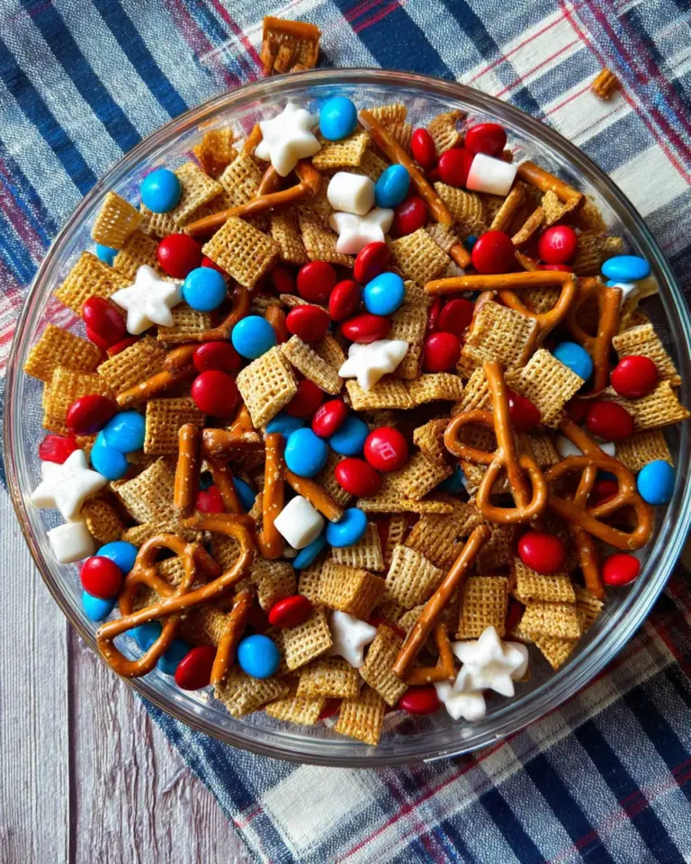 Red, white, and blue snack mix