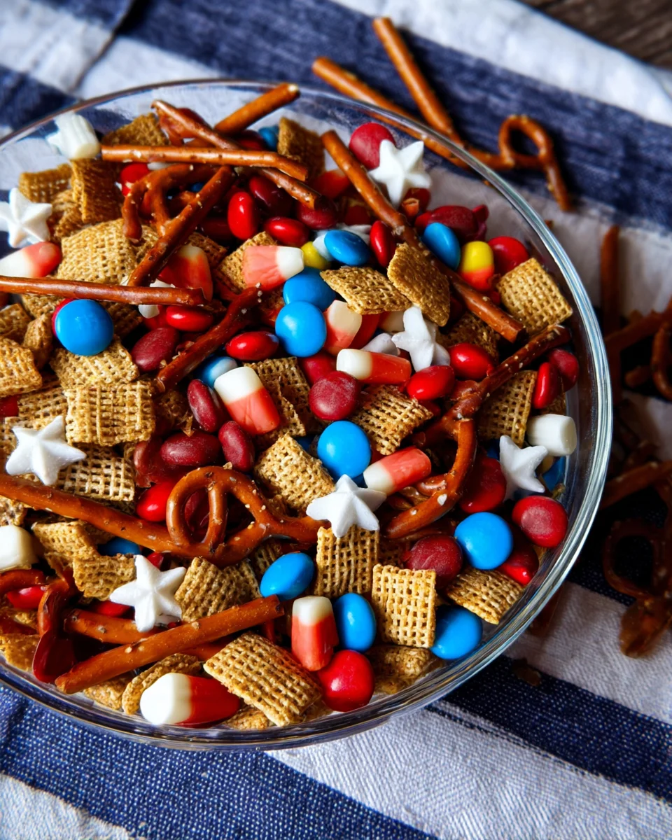 Red, white, and blue snack mix Red,