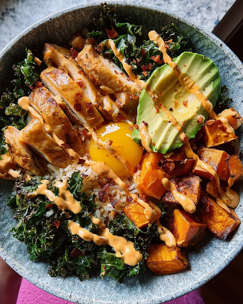 Roasted Chicken, Sweet Potato, and Kale Bowls Roasted