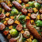 Sheet Pan Sausage And Sweet Potatoes With Honey Garlic Sauce Sheet Pan Sausage And Sweet Potatoes With Honey Garlic Sauce