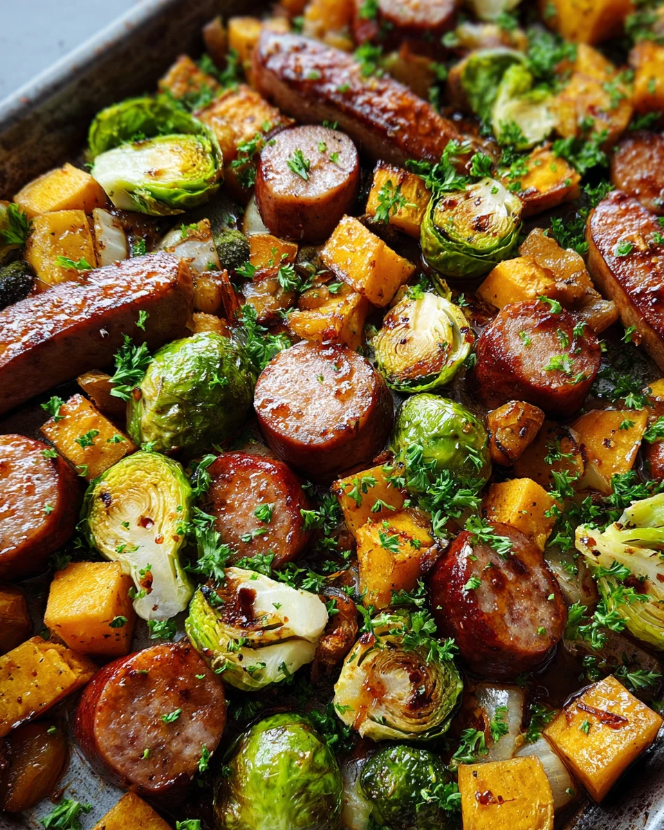 Sheet Pan Sausage And Sweet Potatoes With Honey Garlic Sauce Sheet