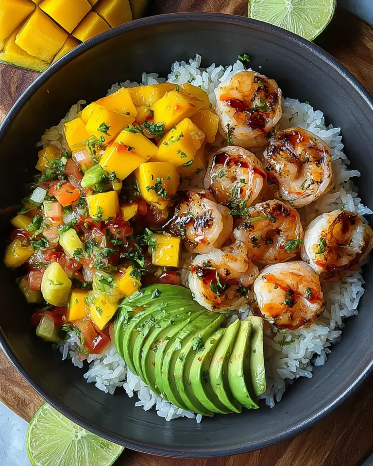 Shrimp and Avocado Bowls with Mango Salsa & Lime-Chili Sauce