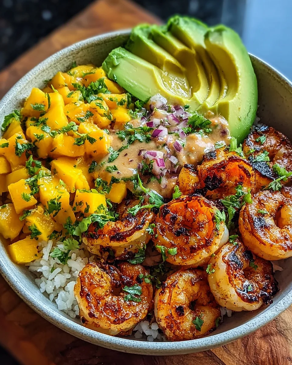 Shrimp and Avocado Bowls with Mango Salsa & Lime-Chili Sauce