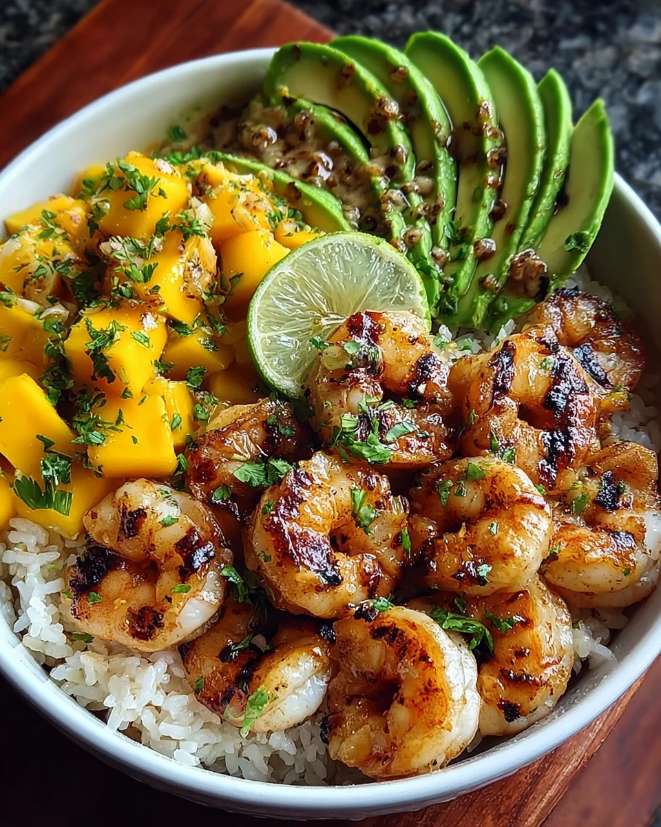 Shrimp and Avocado Bowls with Mango Salsa & Lime-Chili Sauce Shrimp