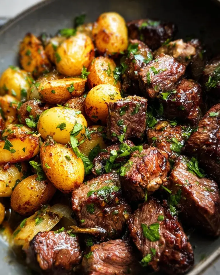 Slow Cooker Garlic Butter Beef Bites & Potatoes