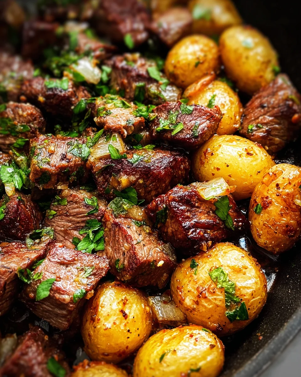 Slow Cooker Garlic Butter Beef Bites & Potatoes Slow