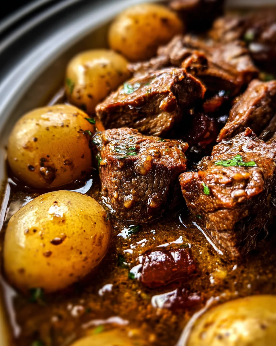 Slow Cooker Garlic Butter Beef Bites & Potatoes Slow