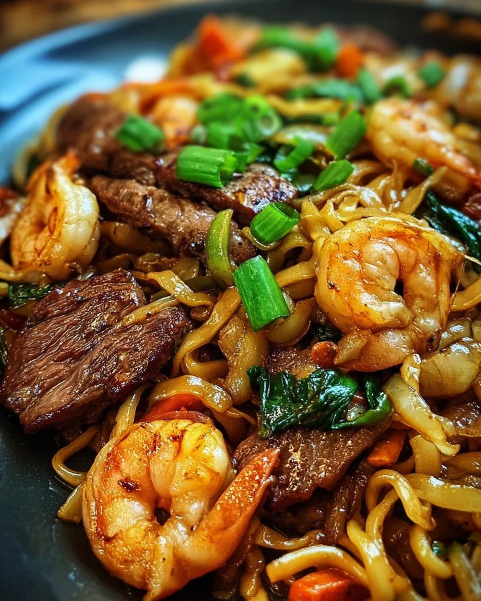 Steak & Shrimp Stir-Fried Noodles Steak