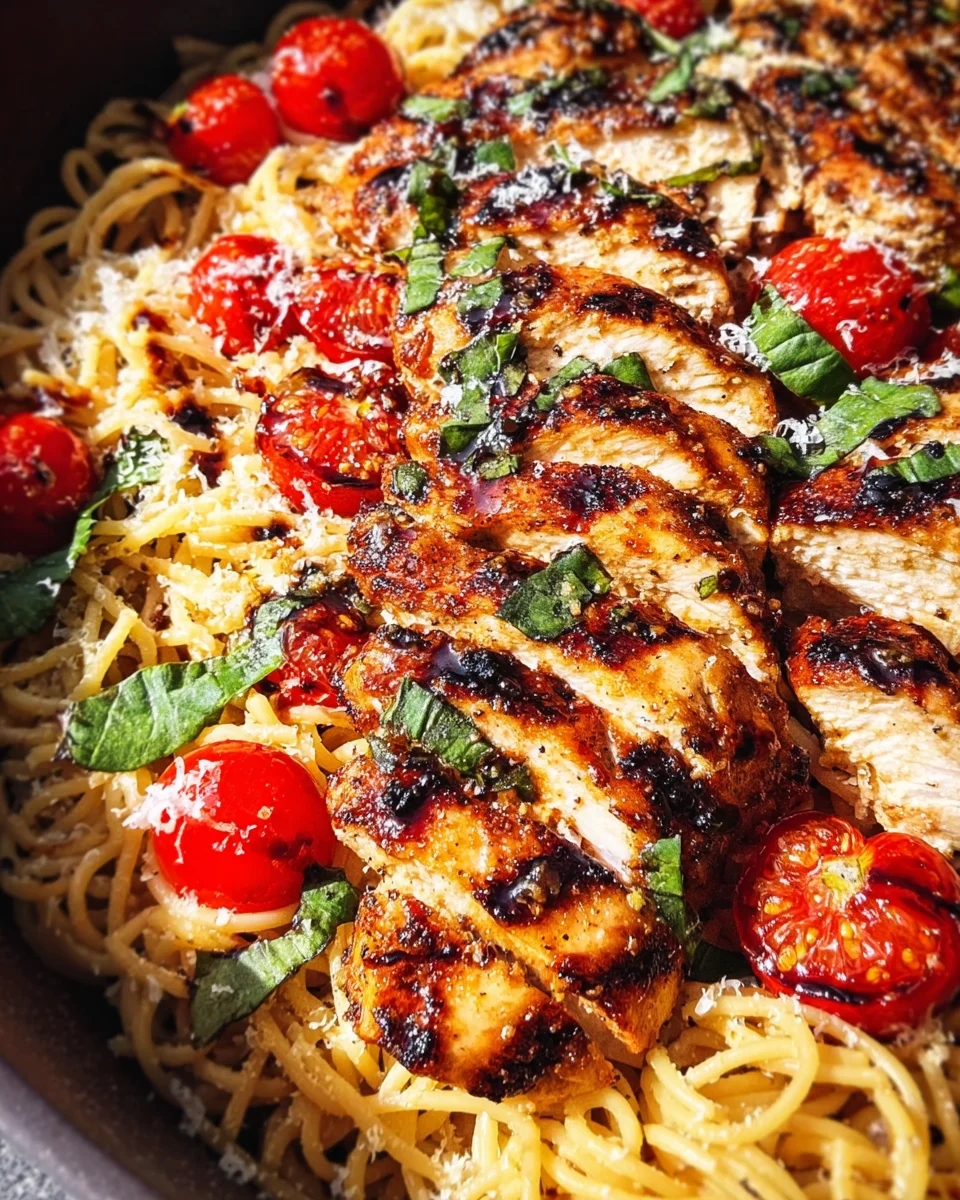 Tomato Basil Pasta with Balsamic Grilled Chicken Tomato