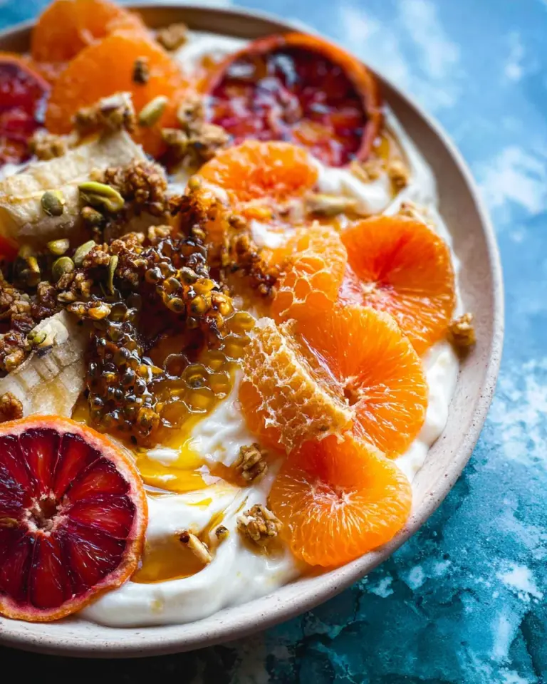 Winter Citrus Ricotta Breakfast Bowl with Honeycomb.