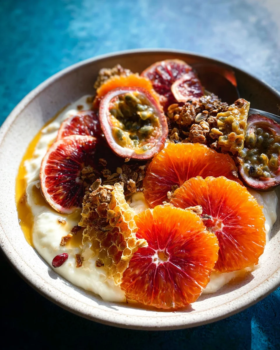 Winter Citrus Ricotta Breakfast Bowl with Honeycomb. Winter