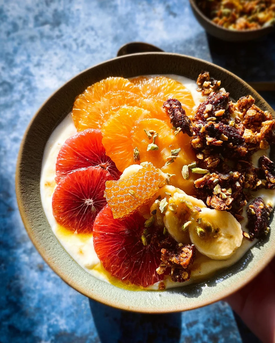 Winter Citrus Ricotta Breakfast Bowl with Honeycomb. Winter