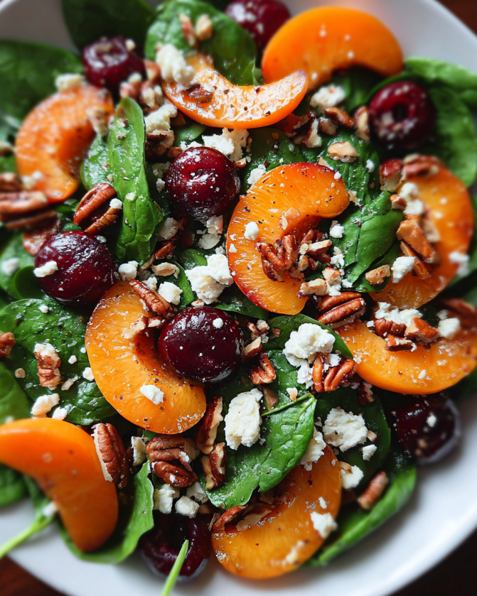 Apricot Salad Apricot Salad with Spinach, Cherries, Pecans, and Feta Cheese