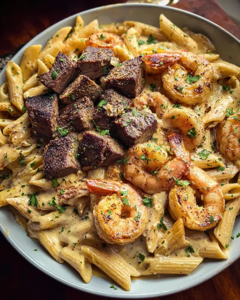 Blackened Steak and Shrimp Alfredo