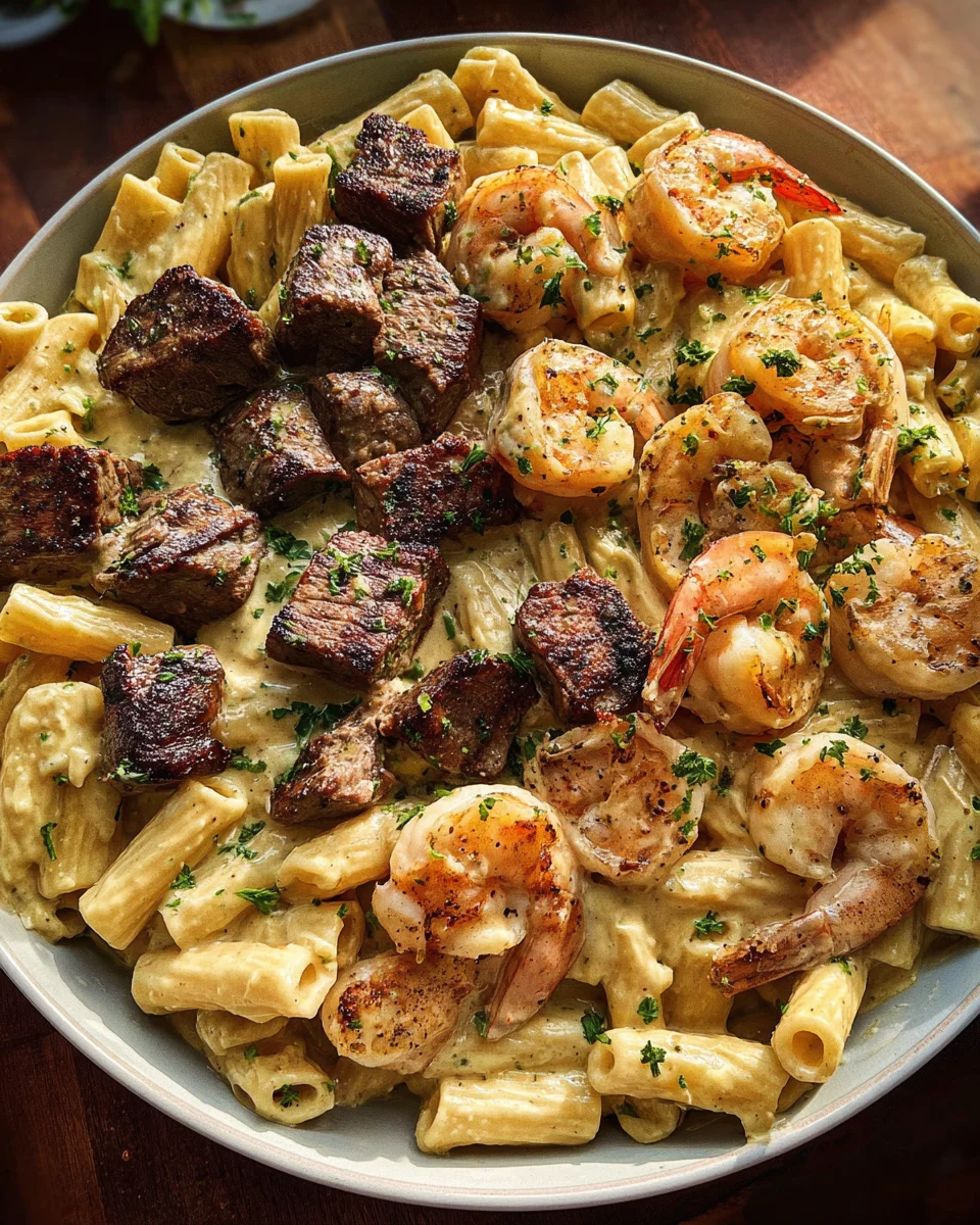 Blackened Steak and Shrimp Alfredo Blackened