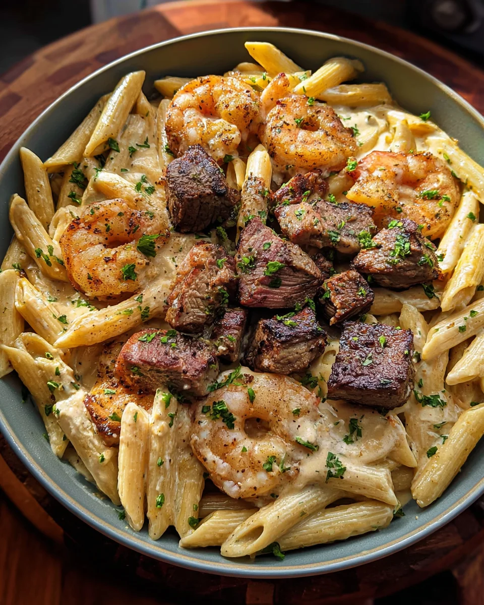 Blackened Steak and Shrimp Alfredo Blackened