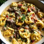 Cheesesteak Tortellini in Creamy Provolone Sauce