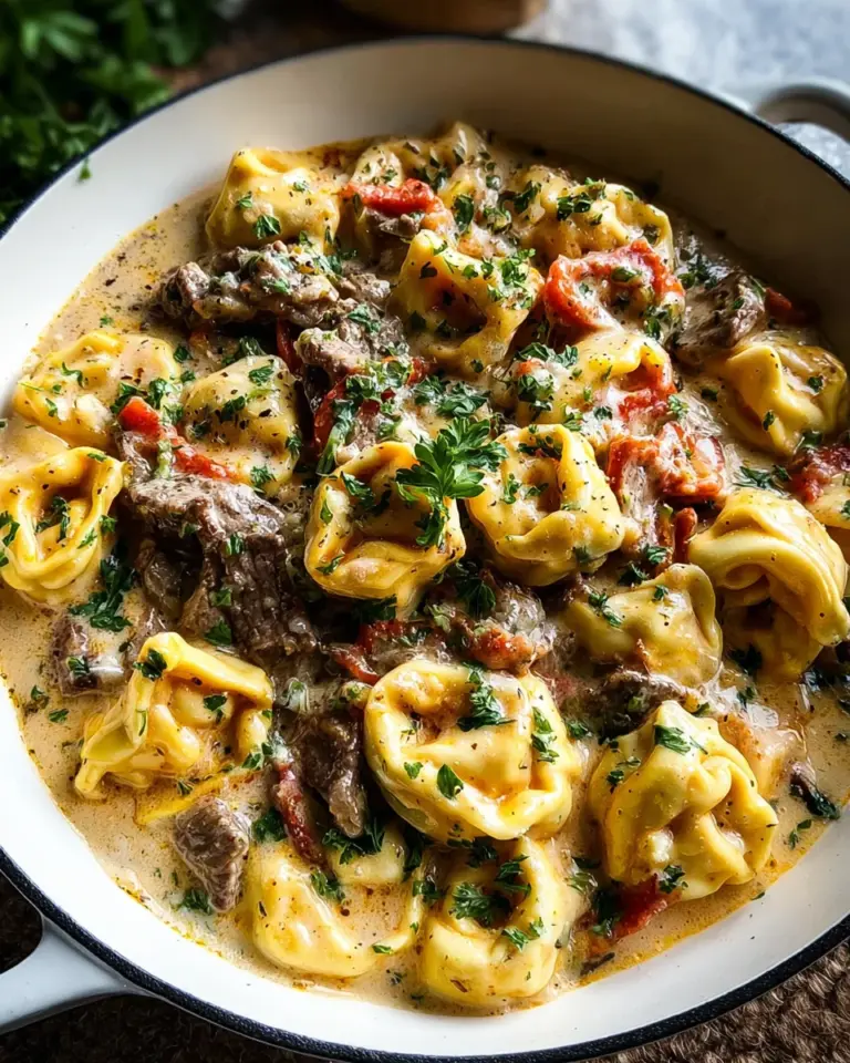 Cheesesteak Tortellini in Creamy Provolone Sauce